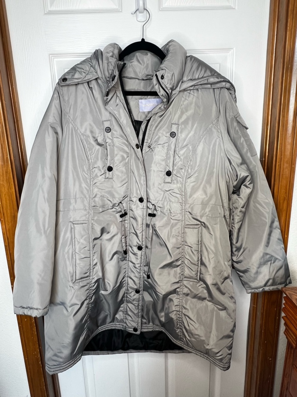 Madden Girl Long Puffer Coat XL Silver Gray Hooded Parka Jacket